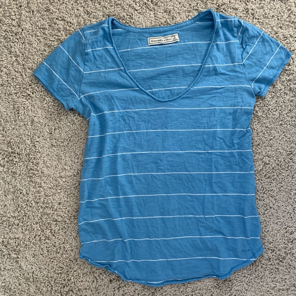 Sky Blue Striped V-Neck Short Sleeve Top